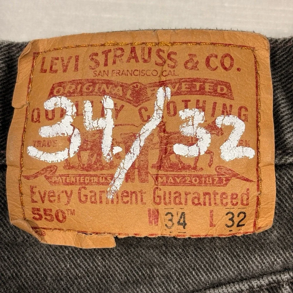 Levis 550 Jeans‎ Mens 34x32 Black Denim Relaxed Fit Y2K Baggy Grunge Stained